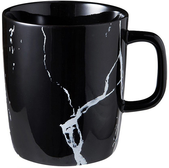 Homely Zakka 北歐大理石紋馬克杯 陶瓷杯 容量360ml 高度10cm, 黑色, 1個