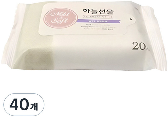 하늘선물 미니 물티슈 휴대형, 20매, 40개