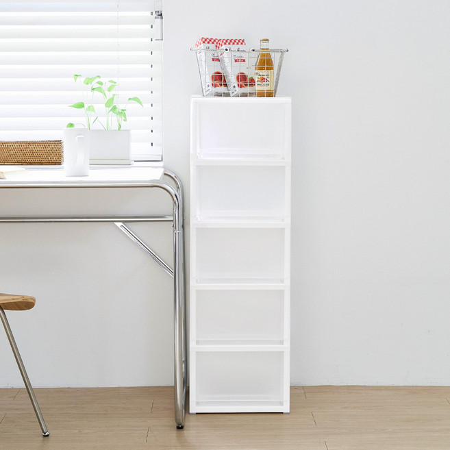 코멧 국내생산 모던 슬림서랍장, 투명, 5단