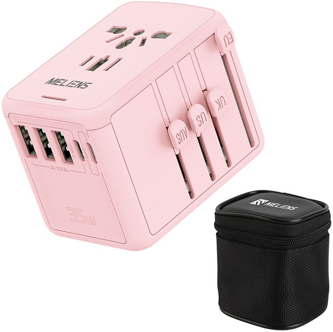 멜리언스 해외여행용 멀티 어댑터 핑크 ML-OL1 + 전용 케이스, 1개