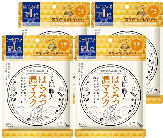 KOSE 高絲 CLEAR TURN 光映透 美肌職人蜂蜜濃潤光澤面膜, 7入, 4包