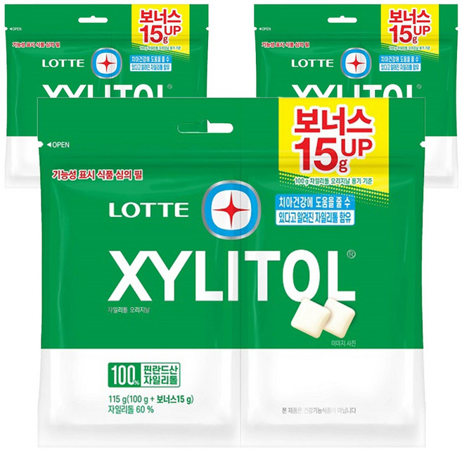 롯데자일리톨 오리지날 껌 리필, 115g, 3개