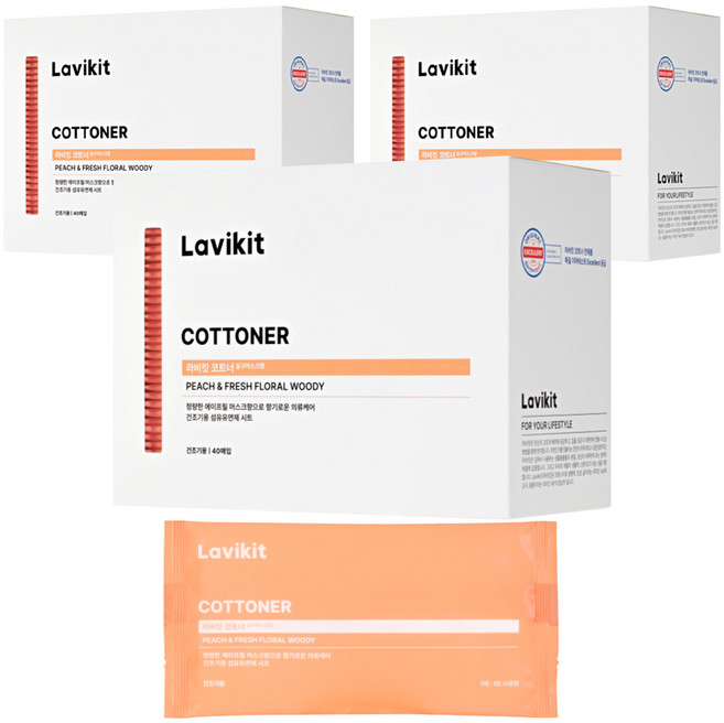 라비킷 코트너 시트 섬유유연제 살구머스크향 본품, 40개입, 3개