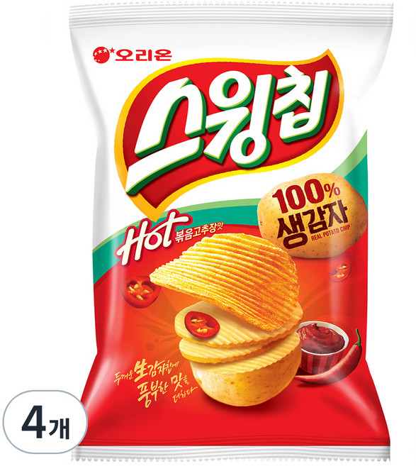 오리온 스윙칩 볶음고추장맛, 110g, 4개