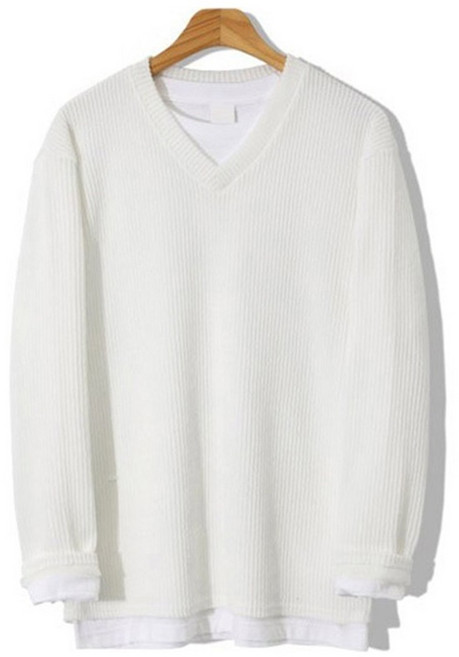 엠엔씨 빅사이즈 골지브이넥 긴팔 티셔츠 MDIT050LW