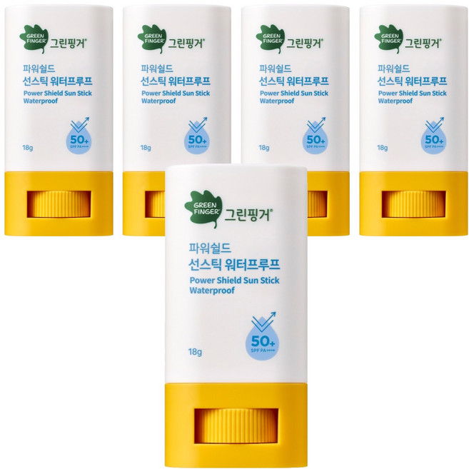 그린핑거 유아용 파워쉴드 선스틱 워터프루프 SPF50+ PA++++, 18g, 5개