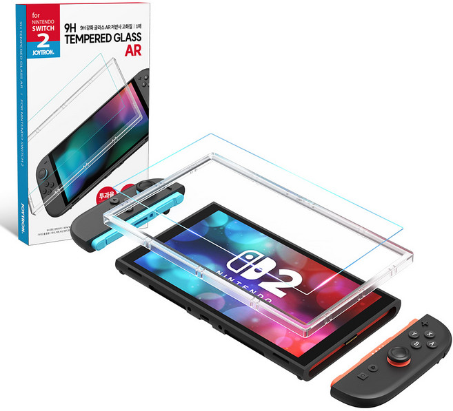JOYTRON 任天堂 Switch 2 9H 鋼化玻璃 AR 抗反射 高畫質 防指紋 保護膜 + 導引器 + 清潔組, 透明, 1個, SW2-FILM07