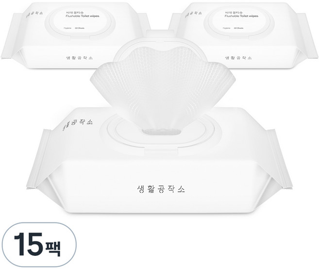 생활공작소 비데 물티슈 캡형, 60매, 15개