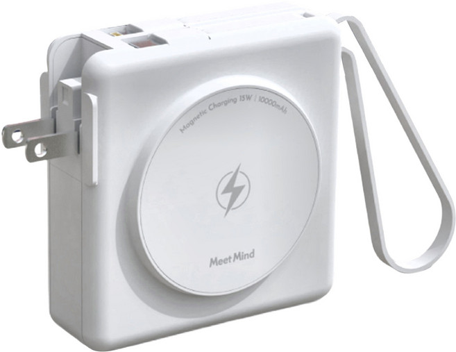 Meet Mind 多合一行動電源 22W Max快速充電 磁吸無線充電 自帶雙線 手機支架 全球電壓, KP-SUPER 8, 白色