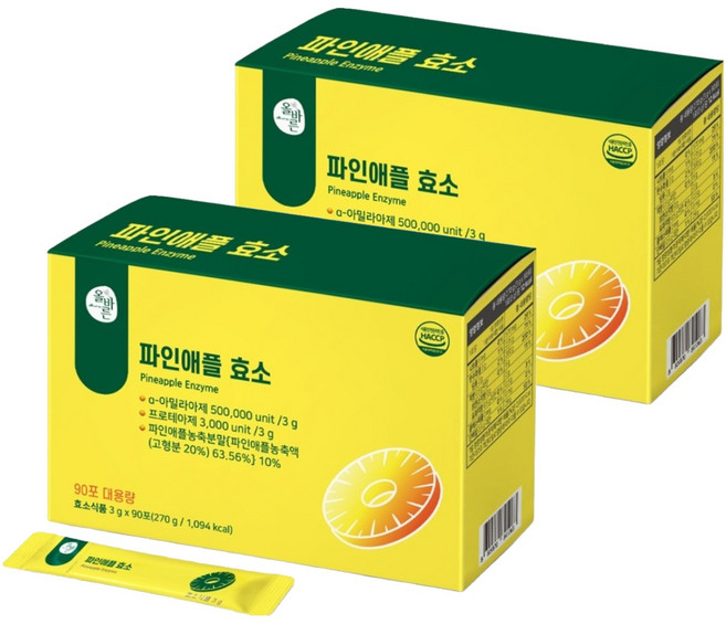 올바른건강식품 파인애플 효소 브로멜라인, 90회분, 2개