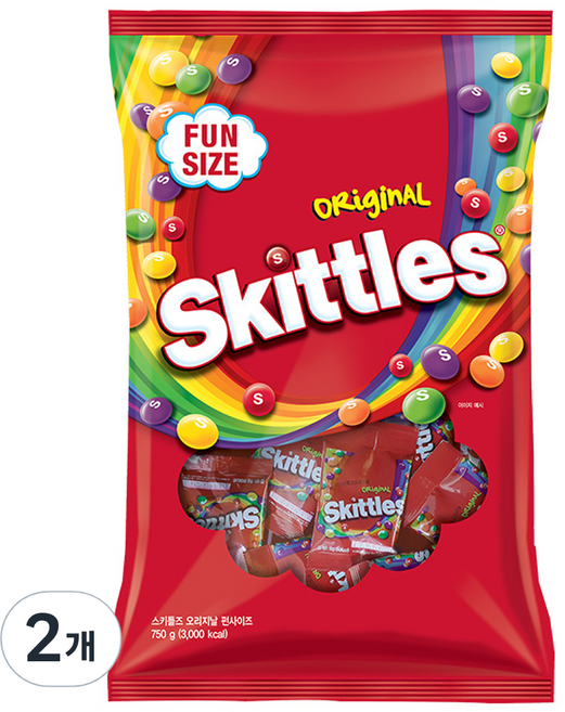 스키틀즈 오리지날 펀사이즈 캔디, 750g, 2개
