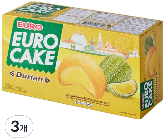 泰國 EURO 榴槤卡士達蛋糕, 3個, 120g