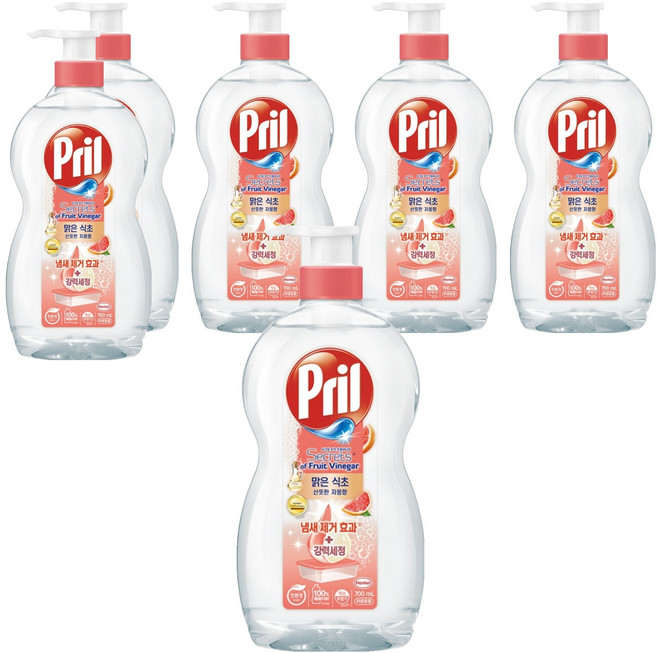 프릴 맑은 식초 주방세제 산뜻한 자몽향, 700ml, 6개