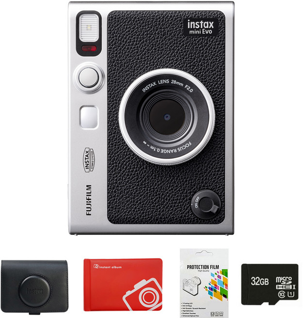 인스탁스 미니 에보 블랙 + 가로형 전용 케이스 블랙 + 오리진 미니앨범 랜덤발송 +메모리카드 32GB + 보호필름 세트 FI019, 1개