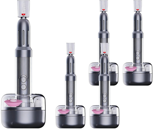 ANTIAN 電動美甲打磨機 便捷式指甲修護美甲機 去死皮拋光機 磨甲卸甲儀 自帶充電底座, 5個, 深灰色