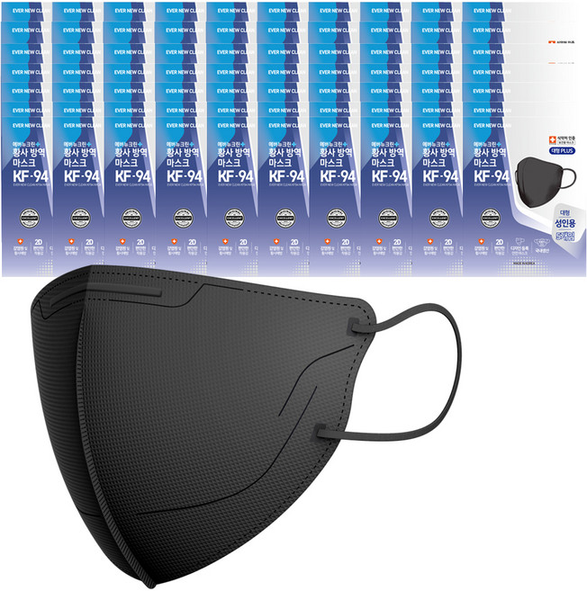 에버뉴크린 황사방역 마스크 대형플러스 KF94, 5개입, 80개, 블랙