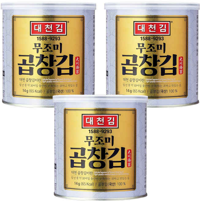 대천김 무조미 곱창캔김 NC730, 14g, 3개