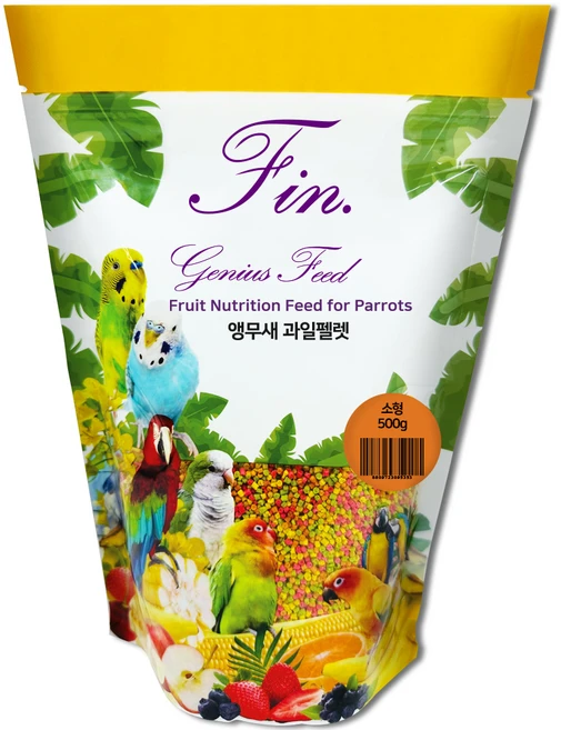 Fin 지니어스피드 소형 앵무새 후르츠 뉴트리션 과일펠렛 사료, 500g, 1개 - 쿠팡