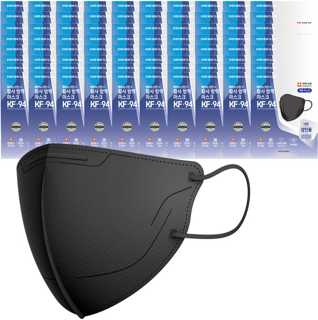 에버뉴크린 황사방역 마스크 대형플러스 KF94, 5개입, 100개, 블랙