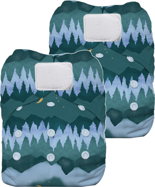 THIRSTIES 成長型 一體式 AIO布尿布 有機棉 魔鬼氈, Mountain Twilight, 2件