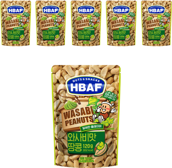 바프 넛츠 앤 스낵스 와사비맛 땅콩, 120g, 6개