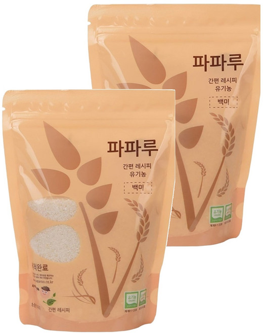 파파루 간편레시피 유기농 쌀가루 백미 중간입자 이유식 중기, 400g, 2개