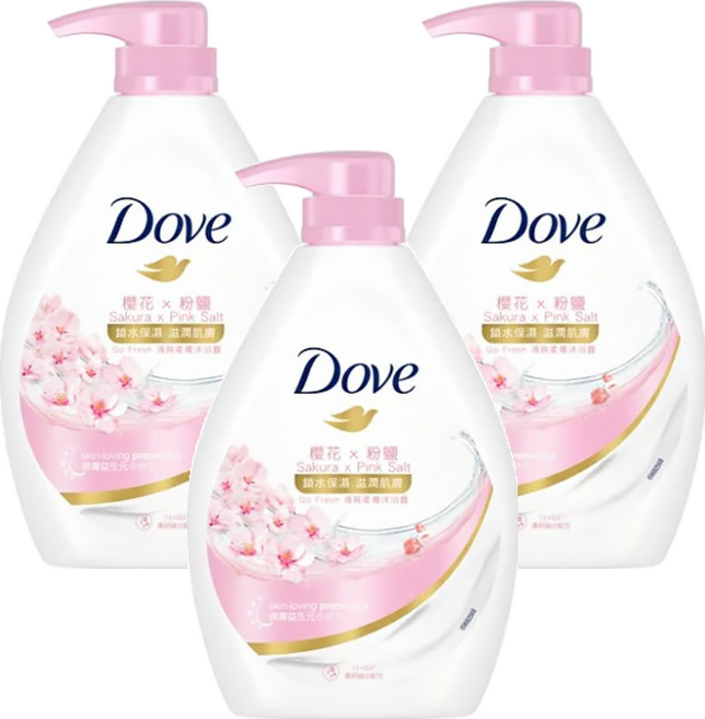 Dove 多芬 櫻花 粉鹽 清爽柔膚沐浴露, 900g, 3瓶