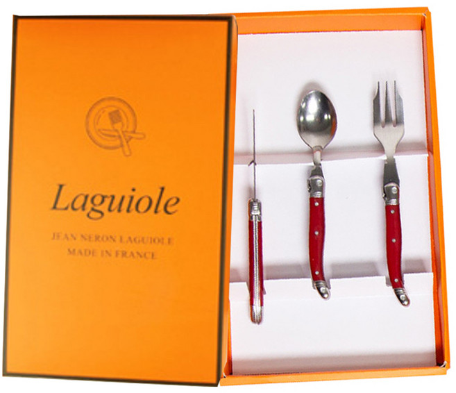 장네론 라귀올 선물패키지 3종 세트, 레드, 스푼 + 포크 + 버터나이프, 1세트