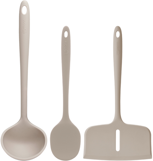 실리만 국내생산 하모니 조리도구 3종 세트 코코아그레이 요리스푼 + 와이드뒤집개 + 플러스 국자, 1세트