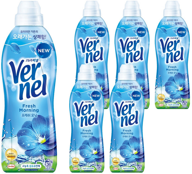 버넬 고농축 섬유유연제 프레쉬 모닝향 본품, 900ml, 6개