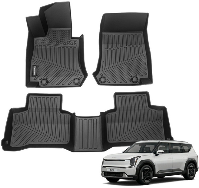더존 입체포집 TPE 카매트 풀세트, 기아 EV9 6인승 스위블기본시트 2024년형, 올블랙