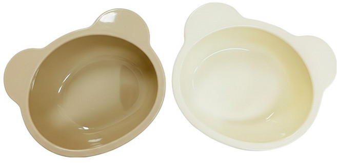 SURUGA 小熊造型兒童微波碗2件組 微波爐適用 寶寶副食品容器, 1組, 象牙白色 + 咖啡色