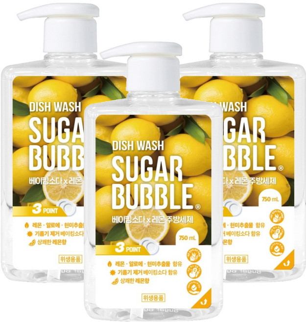 슈가버블 베이킹소다x레몬 주방세제, 750ml, 3개