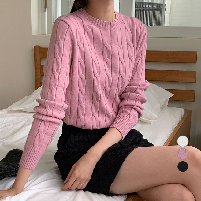 afinar 女款基本版型圓領柔軟觸感麻花針織衫
