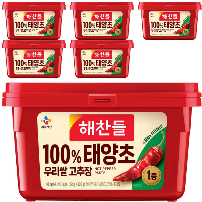 해찬들 태양초 우리쌀 고추장, 1.8kg, 6개