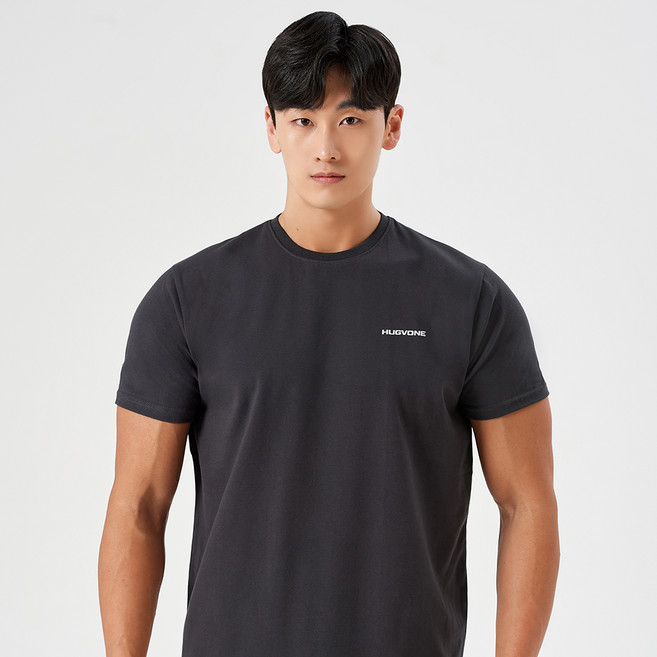 허그본 남성용 데일리 머슬핏 스몰로고 반팔 티셔츠 무지라인