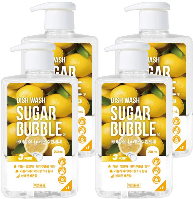 슈가버블 베이킹소다x레몬 주방세제, 750ml, 4개