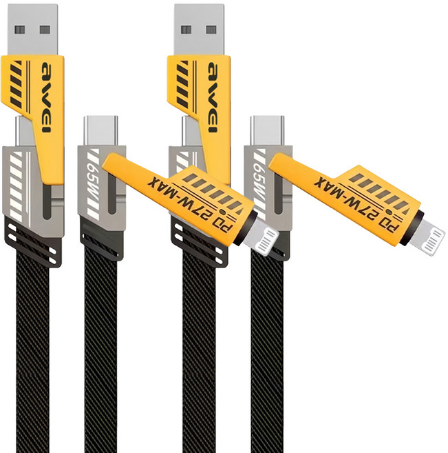 aWEI 用維 機甲四合一快充傳輸線 尼龍編織充電線 65W 2條, 1m, 1組