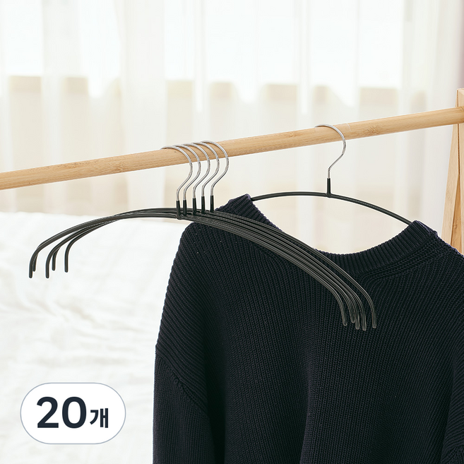 살림의기술 라운드 슬림 옷걸이, 블랙, 20개