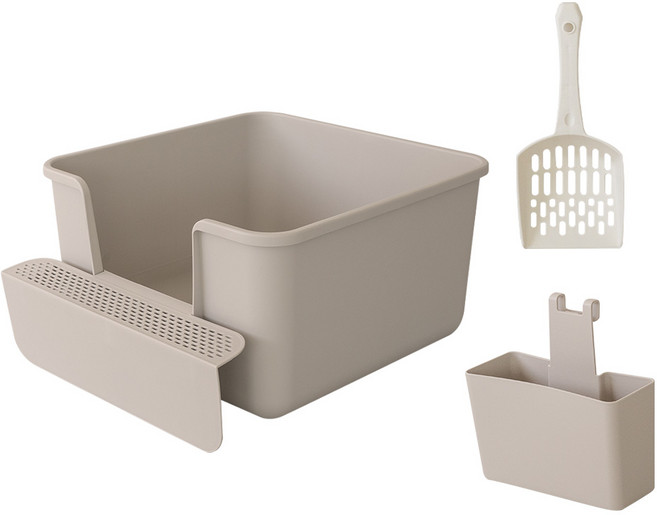 무이 고양이 화장실 대형 + 모래삽 + 발판 거치대 세트, 클레이그레이, 1세트