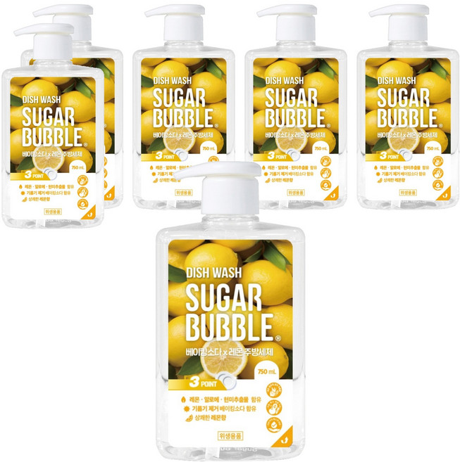 슈가버블 베이킹소다x레몬 주방세제, 750ml, 6개