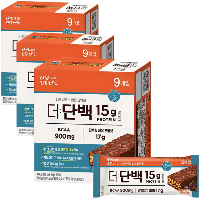빙그레 더단백 크런치바 초코, 360g, 3개