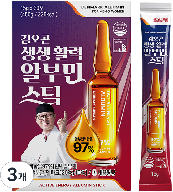 김오곤 생활건강 생생 활력 알부민스틱 30p, 3개, 30회분
