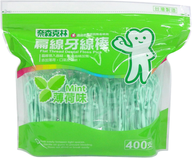 奈森克林 扁線薄荷牙線棒 站立袋, 400支, 1袋