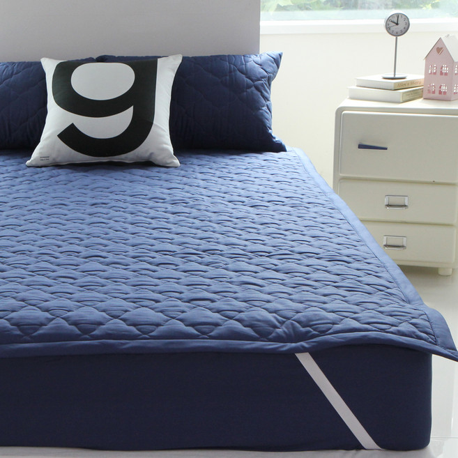 바숨 순면누빔 침대패드, 네이비