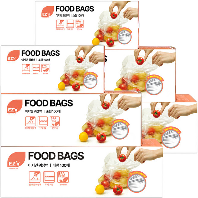 EZ'n 保鮮袋 小型 17cm x 25cm 100入 + 中型 25cm x 35cm 100入 + 大型 30cm x 40cm 100入 套組, 混合, 2套