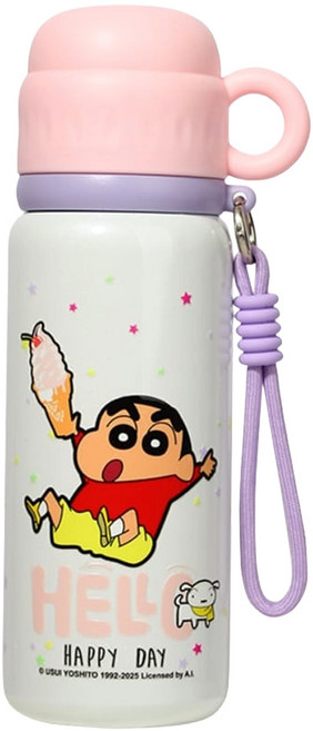MTuTU 萌兔兔 蠟筆小新 316暖飲附杯便攜保溫瓶, 粉白色, 1個, 540ml