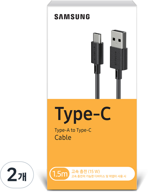 삼성전자 USB 2.0 A to Type-C 케이블 SS-CH6015B, 블랙, 2개, 1.5m