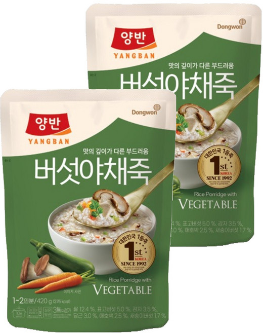 양반 버섯 야채죽, 420g, 2개