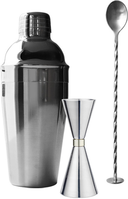 칼딘 칵테일 골드링 지거 30 / 45ml + 코블러 셰이커 750ml + 바 스푼 세트, 실버, 1세트